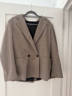 Mango Brown and Cream Checked Blazer